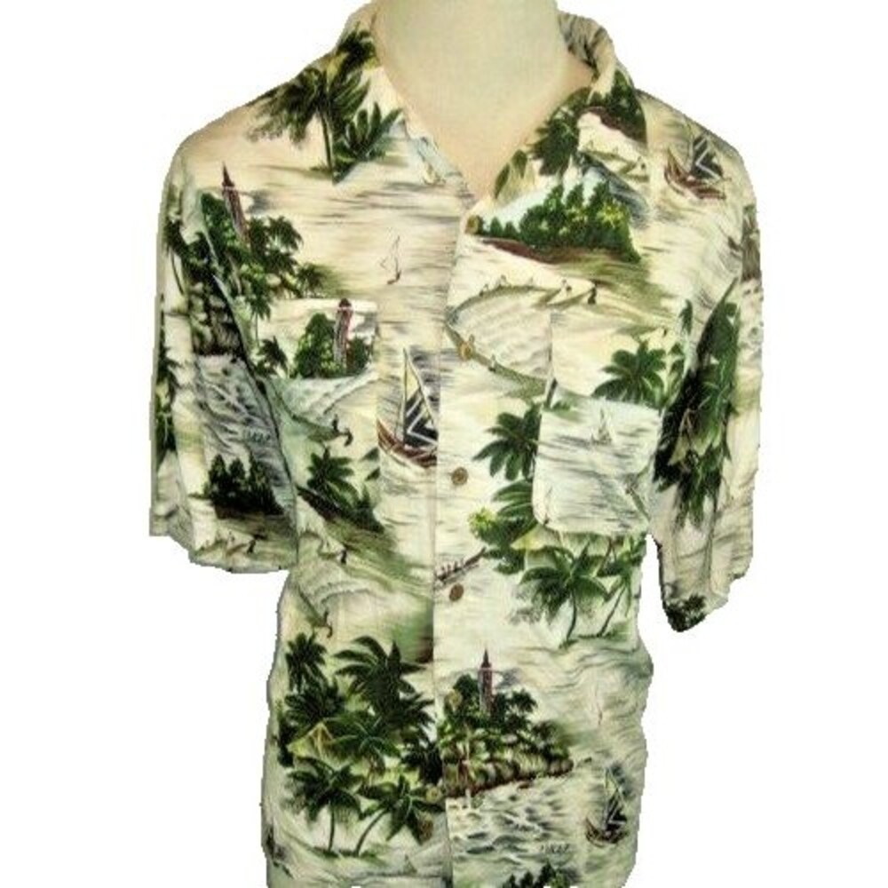 Mens Roundtree Yorke Multicolor Aloha Hawaiian Island Rayon SS Casual Shirt sz L
